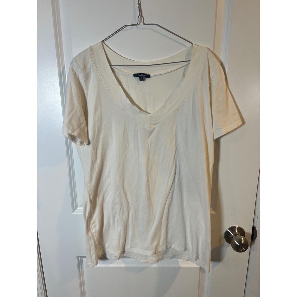Ambiance Womens T-Shirt V-Neck Off-White 2X